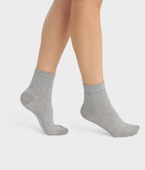 Pack of 2 pairs of gray women's socks in organic cotton with polka dots Dim Good