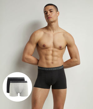 Pack of 2 boxers men's Black and Pearl Grey organic cotton Dim Good