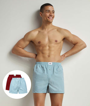 Pack of 2 boxer shorts men's Red Green organic cotton Vichy pattern Dim Good