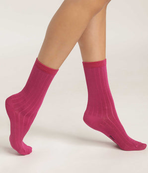 Women's satin cotton ribbed socks Fuchsia Dim Fashion