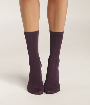 Women's ribbed socks in satin cotton Violet Dim Mode
