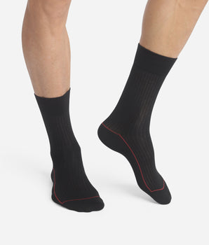 Men's black ribbed cotton socks with coloured piping Dim Mode