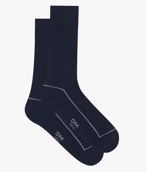 Men's ribbed cotton socks Midnight Blue with coloured piping Dim Fashion