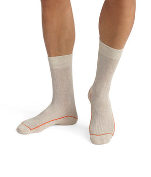 Beige ribbed cotton men's socks with coloured piping Dim Mode