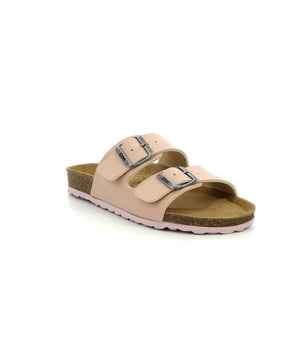 Pair of light pink leather and cork mules for women