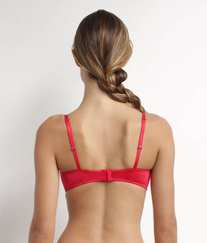 Red satin microfiber underwired bandeau bra Dim Chéri