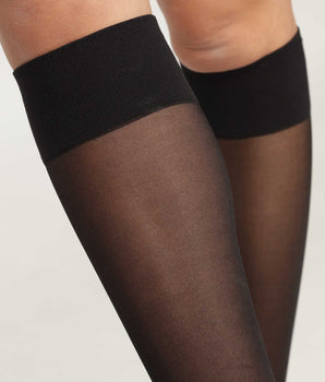 Women's knee-highs in black sheer voile with contrasting line Dim Style