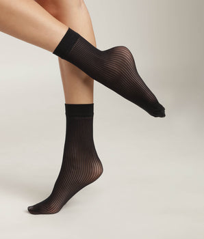 Women's semi-opaque ribbed voile socks Black Dim Style