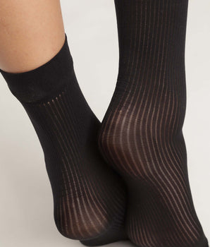 Women's semi-opaque ribbed voile socks Black Dim Style