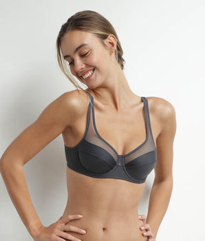 Grey microfiber and tulle push-on bra Dim Generous