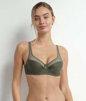 Green microfiber and tulle push-on bra Dim Generous