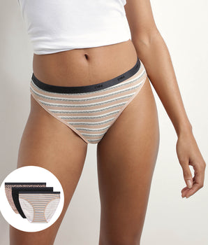 Pack of 3 women's briefs in stretch cotton with savannah patterns in Black Les Pockets