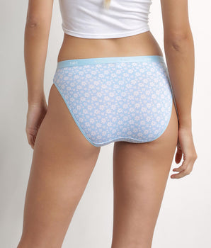 Pack of 3 Women's stretch cotton briefs Blue Grey with flowers Les Pockets