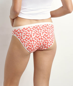 Pack of 5 women's briefs in floral stretch cotton in Red Rose Les Pockets