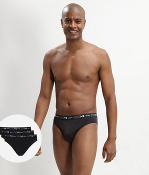 Pack of 3 pairs of black stretch cotton briefs for men