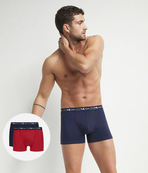 Pack of 2 men's Blue Red boxers with graphic waistband Dim Cotton Stretch