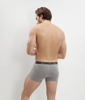 Pack of 3 pairs of black, grey and white stretch cotton trunks for men