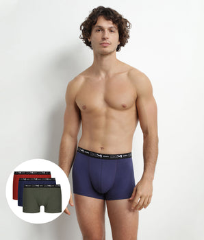 Pack of 3 Men's Khaki Navy Red Dim Cotton Stretch Boxers