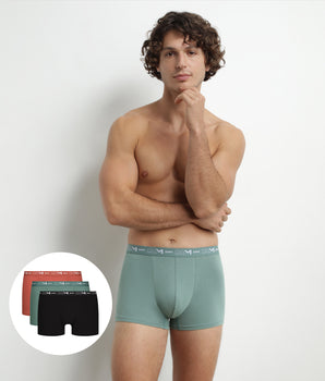 Pack of 3 Men's Cotton Boxer Briefs Black Green Dim Cotton Stretch