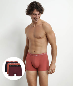 Pack of 3 men's boxers, Black, Brown, Terracotta Mélange Dim Cotton Stretch